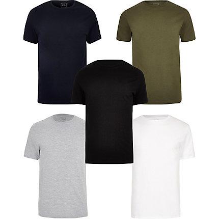 River Island Mens White Multicoloured Slim Fit T-shirt 5 Pack