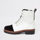 River Island Womens White Contrast Leather Lace-up Hiking Boots