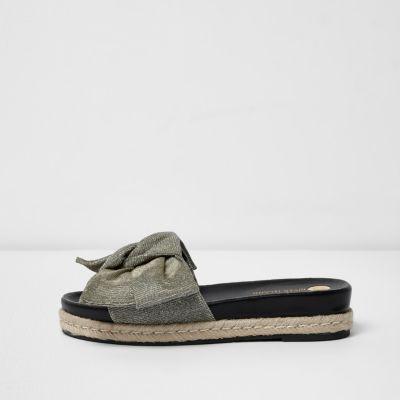 River Island Womens Silver Glitter Bow Sliders