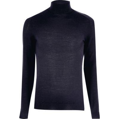 River Island Mensnavy Merino Wool Roll Neck Sweater