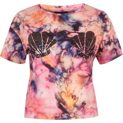 River Island Womens Tie Dye Shell Sequin T-shirt