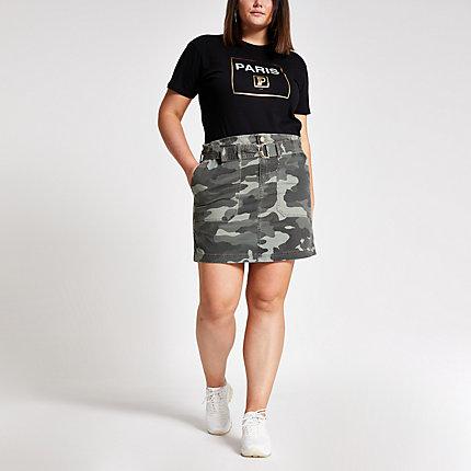River Island Womens Plus Camo Paperbag Utility Skirt