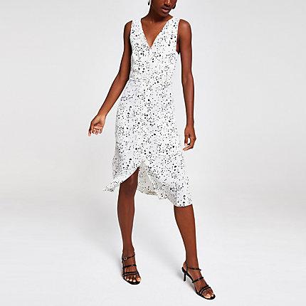 River Island Womens White Print Button Front Midi Dress