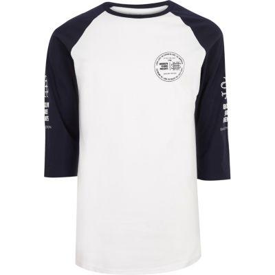 River Island Mens White Print Sleeve Raglan T-shirt