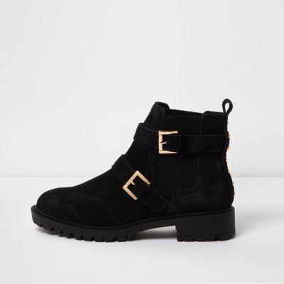 River Island Womens Suede Buckle Chunky Ankle Boots