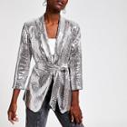 River Island Womens Silver Sequin Embellished Belted Jacket