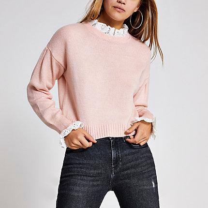 River Island Womens Lace Trim Crop Jumper