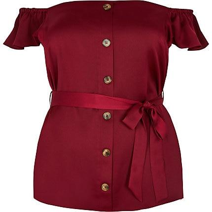 River Island Womens Plus Bardot Tie Waist Top