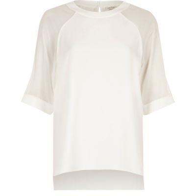 River Island Womens White Chiffon Sleeve Top