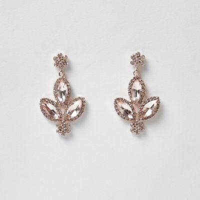 River Island Womens Rose Gold Tone Diamond Dangle Earrings