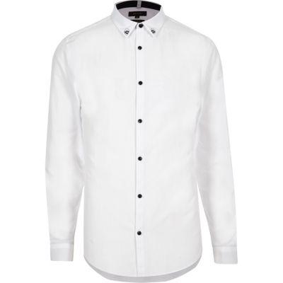 River Island Menswhite Skull Collar Formal Slim Fit Shirt