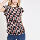 River Island Womens Geo Print Button T-shirt