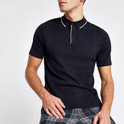 River Island Mens Tipped Slim Fit Knitted Polo Shirt