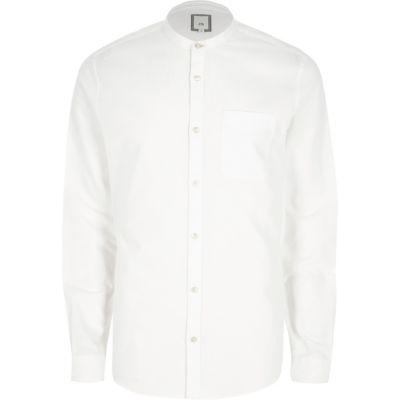 River Island Mens White Long Sleeve Grandad Oxford Shirt