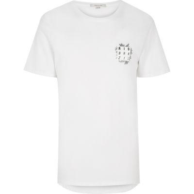 River Island Mens White Rio Print Longline T-shirt