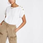 River Island Womens White Button Shoulder T-shirt