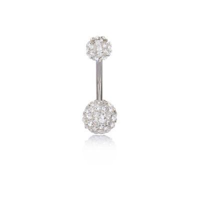 River Island Womens Silver Tone Rhinestone Ball Belly Bar
