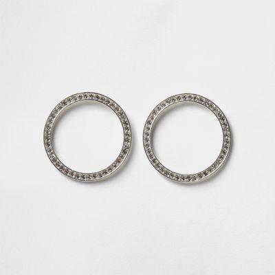 River Island Womens Silver Tone Diamante Pave Circle Earrings