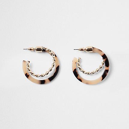 River Island Womens Gold Tone Tortoiseshell Twist Hoop Earrings