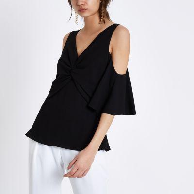 River Island Womens Knot Front Cold Shoulder Blouse