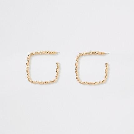 River Island Womens Gold Colour Square Textured Hoop Earrings