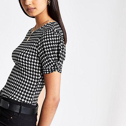 River Island Womens Dogtooth Check Twist Sleeve Top