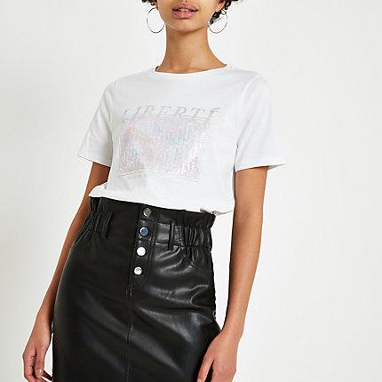 River Island Womens White 'liberte' Foil Print T-shirt