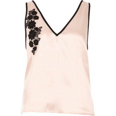River Island Womens Blush Floral Applique Pajama Top