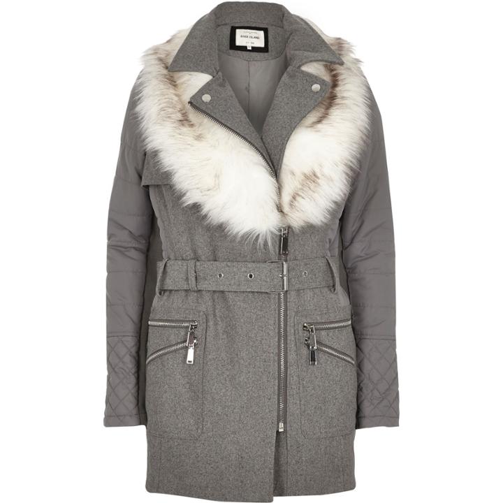 River Island Womens Padded Faux Fur Collar Jacket