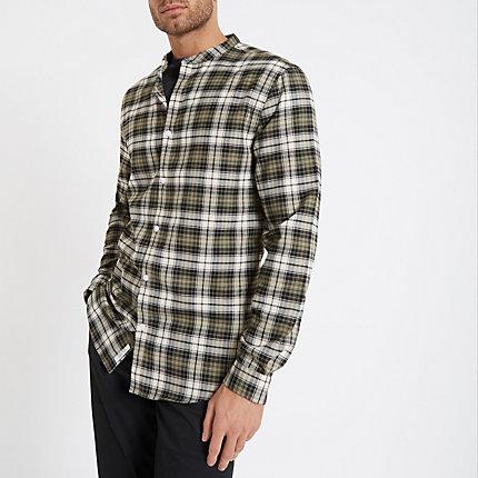River Island Mens Check Grandad Collar Shirt