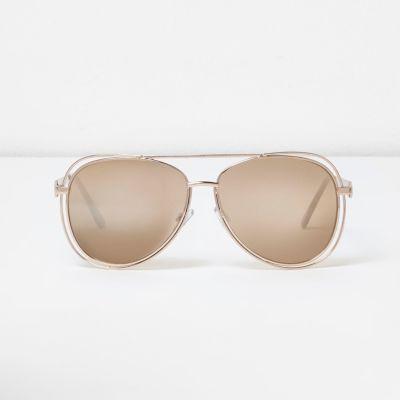 River Island Womens Gold Tone Trim Aviator Sunglasses
