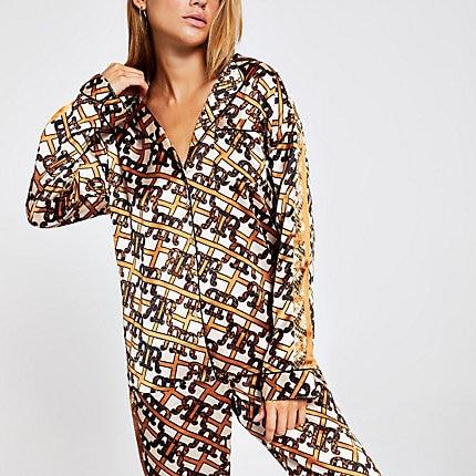 River Island Womens Ri Print Satin Pyjama Shirt