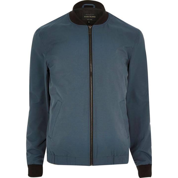 River Island Mensturquoise Casual Contrast Neck Bomber Jacket