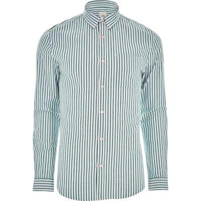 River Island Mens Stripe Muscle Fit Long Sleeve Shirt