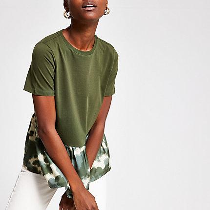 River Island Womens Camo Peplum Hem T-shirt