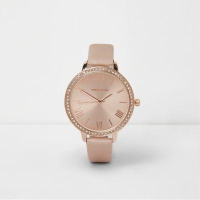 River Island Womens And Rose Gold Tone Strap Watch