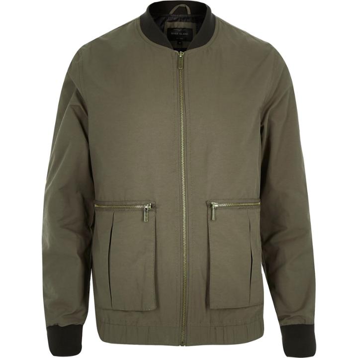 River Island Mensgreen Bomber Large Pocket Jacket