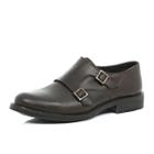 River Island Mensbrown Leather Chunky Sole Monk Strap Shoes