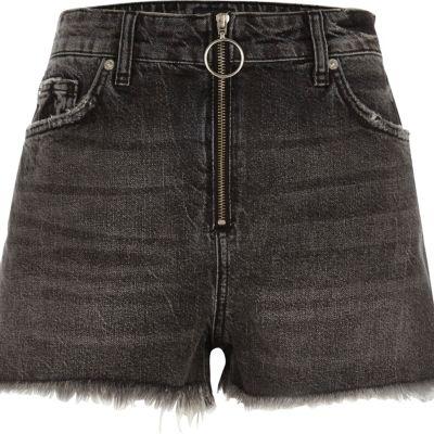 River Island Womens Zip Front High Waisted Denim Shorts