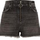 River Island Womens Zip Front High Waisted Denim Shorts