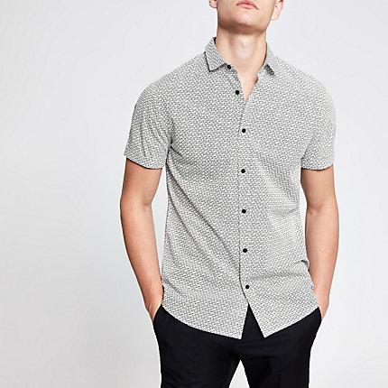 River Island Mens White Ri Monogram Slim Fit Shirt