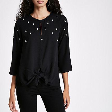 River Island Womens Cluster Embellished Tie Front Top