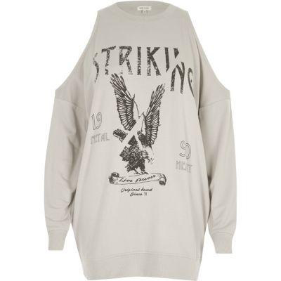 River Island Womens Band Print Cold Shoulder Sweatshirt