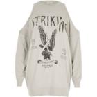 River Island Womens Band Print Cold Shoulder Sweatshirt