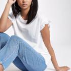River Island Womens White Crew Neck Frill Sleeve T-shirt
