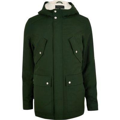 River Island Mensgreen Borg Hooded Jacket