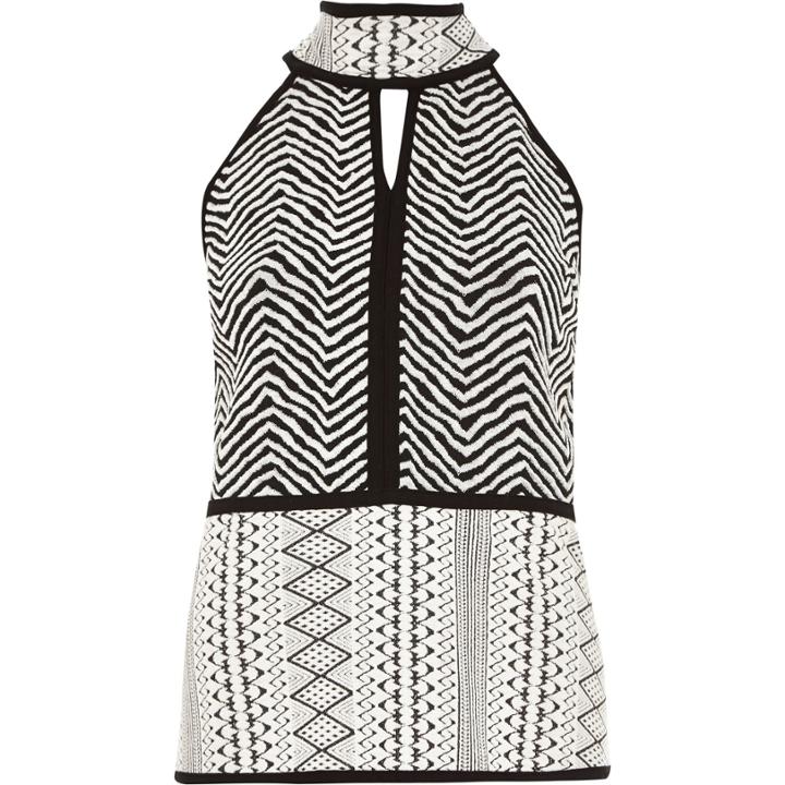 River Island Womens Print High Tie Neck Jacquard Top