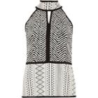 River Island Womens Print High Tie Neck Jacquard Top
