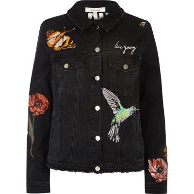 River Island Womens Embroided Denim Jacket