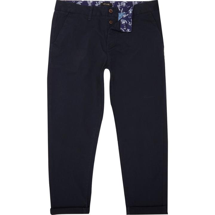 River Island Mensnavy Cropped Slim Chino Pants